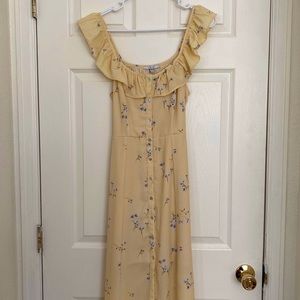 Yellow Maxi Dress With Blue Flower Patterns